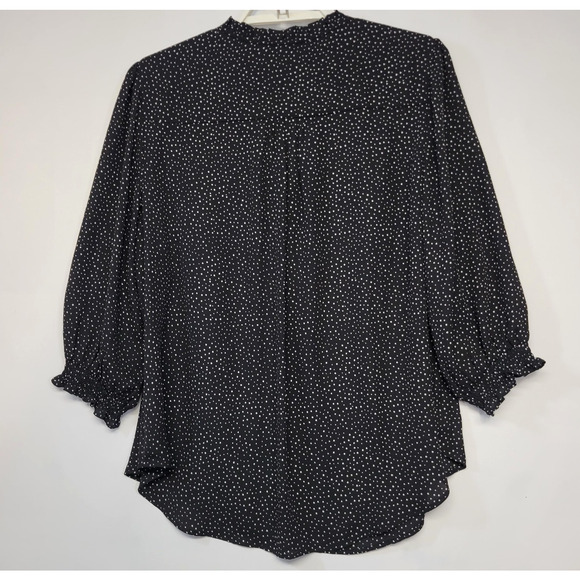 Jones New York Blouse Womens 1X Black White Polka Dot Ruffle Neck 3/4 Sleeve - Picture 10 of 11